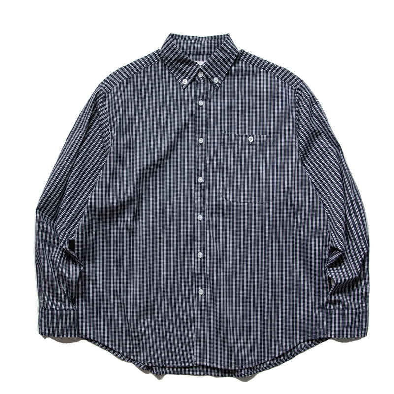 Men's Oversized Checked Shirt in Boxy Cut with Button-Down Collar and Curved Hem Amarae