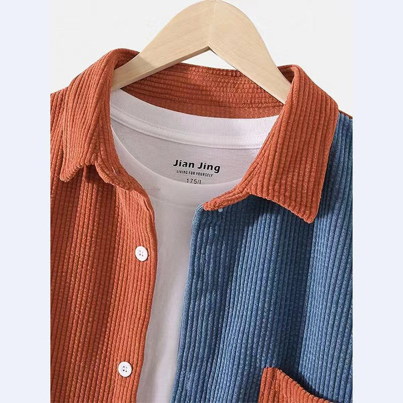 Men's corduroy shirt with textured fabric and applied chest pocket Amarae