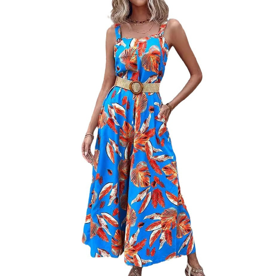 Ladies Tropical Print Maxi Jumpsuit Lune London