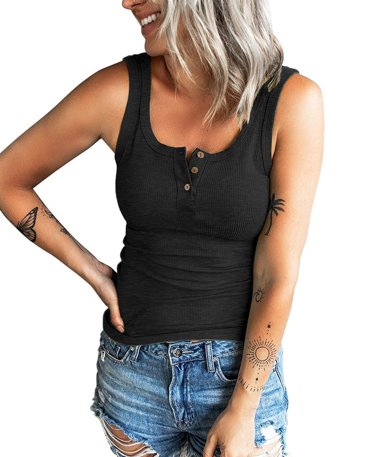 Ladies Ribbed Button-Top Stylish Tank Top