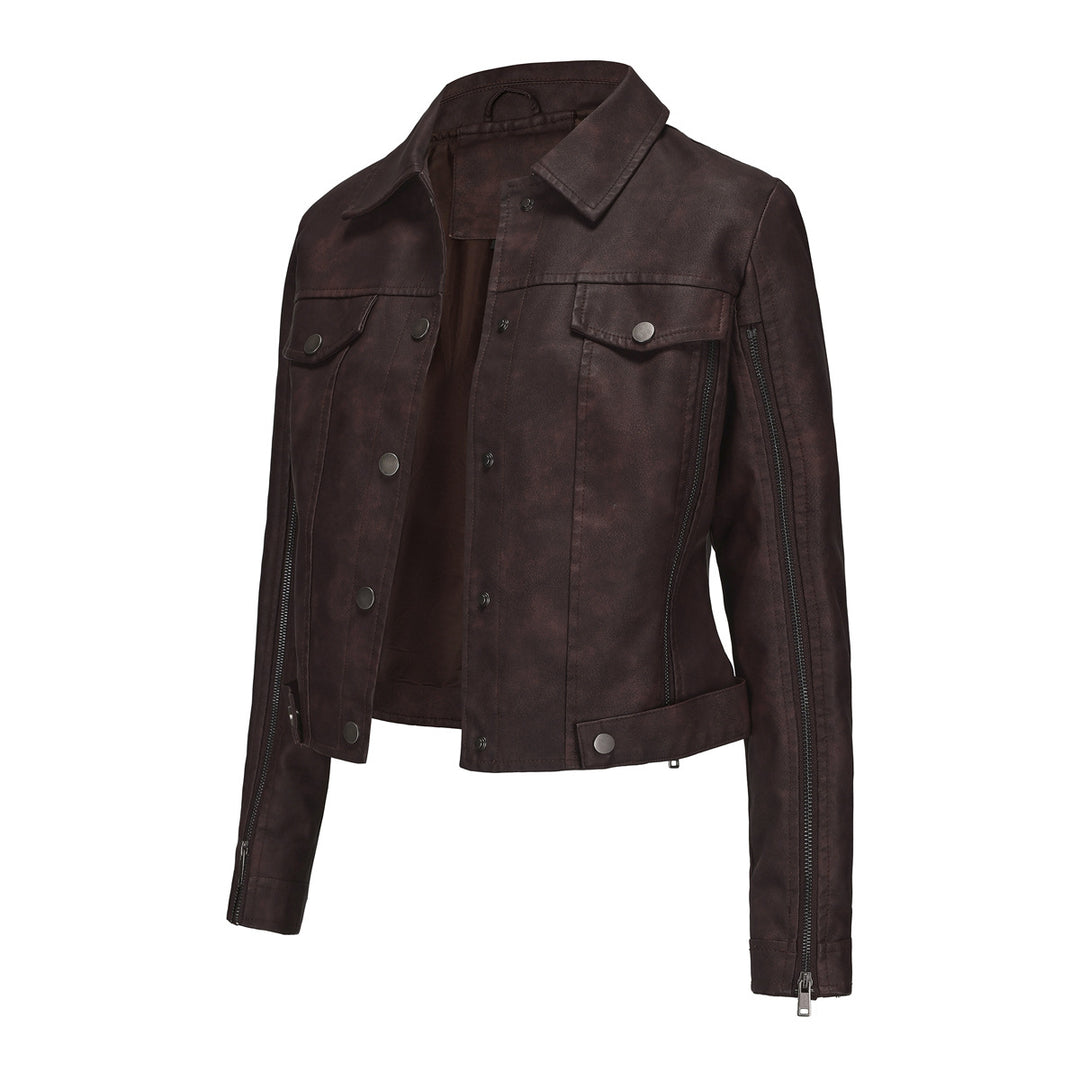 Trendy short jacket for women in faux leather with zip details Lune London