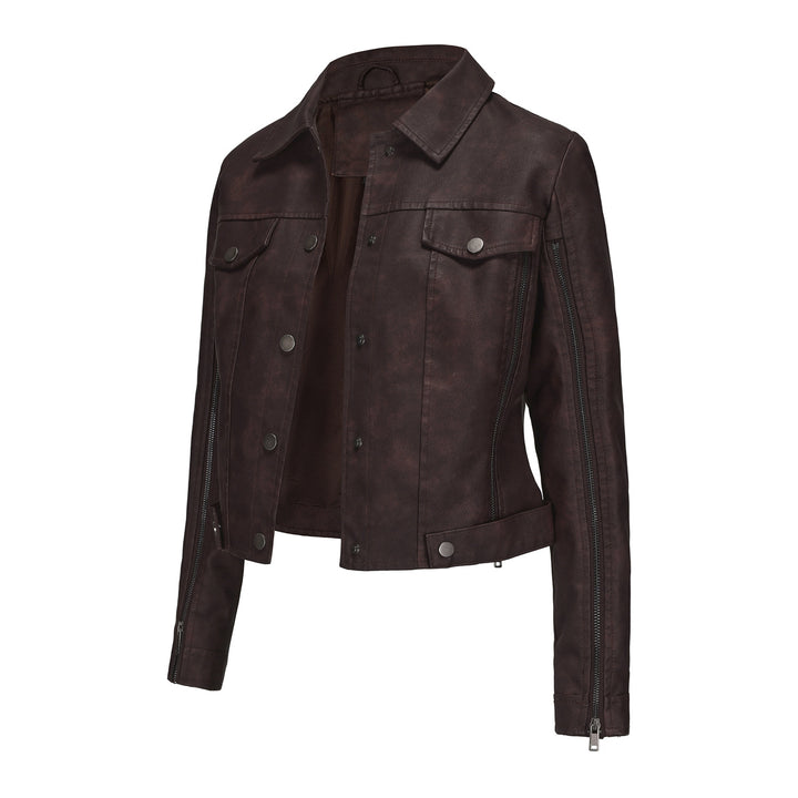 Trendy short jacket for women in faux leather with zip details Lune London