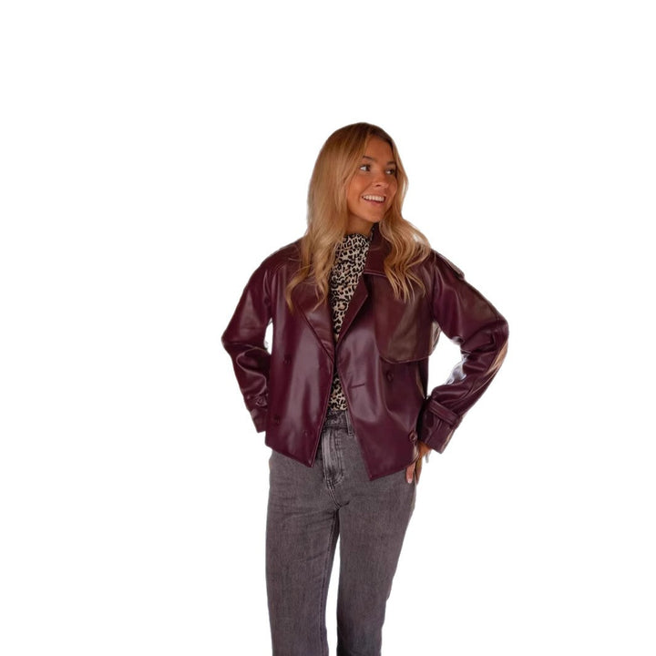 LadiesModern faux leather jacket with belt at the waist and double quilted design Lune London