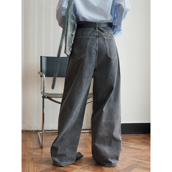 Women Extra Wide High-Waist Denim Baggy Culotte with Deep Crotch and Light Vintage Wash Amarae