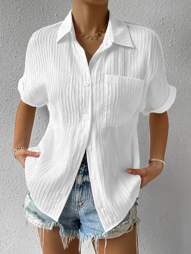 Women's Short Sleeve Shirt Blouse with Structured Material Amarae