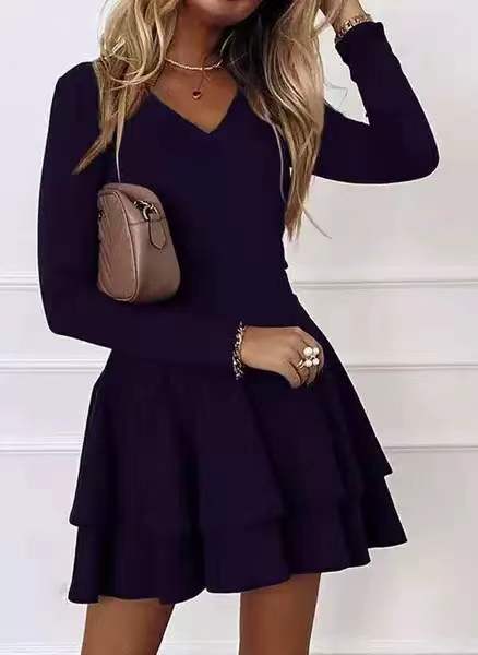 Women's V-Neck Dress with Voluminous Tiered Skirt Lune London