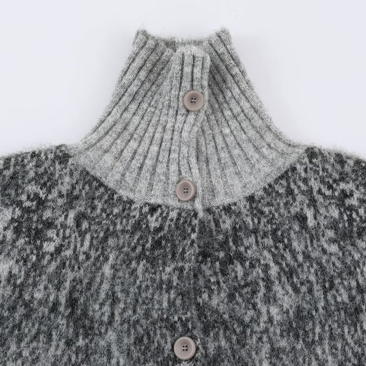 Women Oversized Cardigan made of plush material with high ribbed collar and button placket Amarae