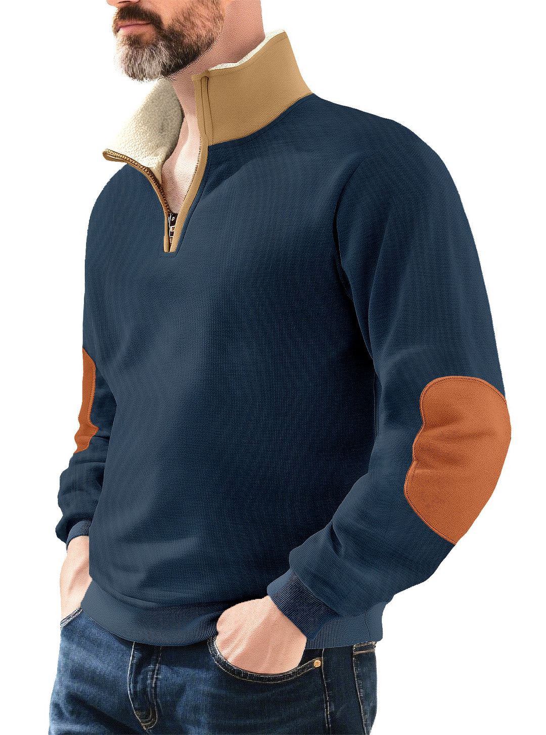 Microfleece pullover for men with half zip and contrasting elbow patches Lune London