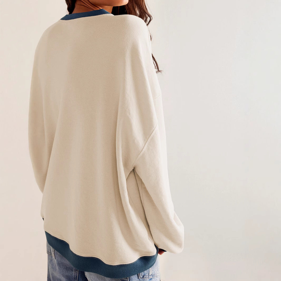 Ladies oversized sweatshirt with V-neck and contrasting edges Lune London