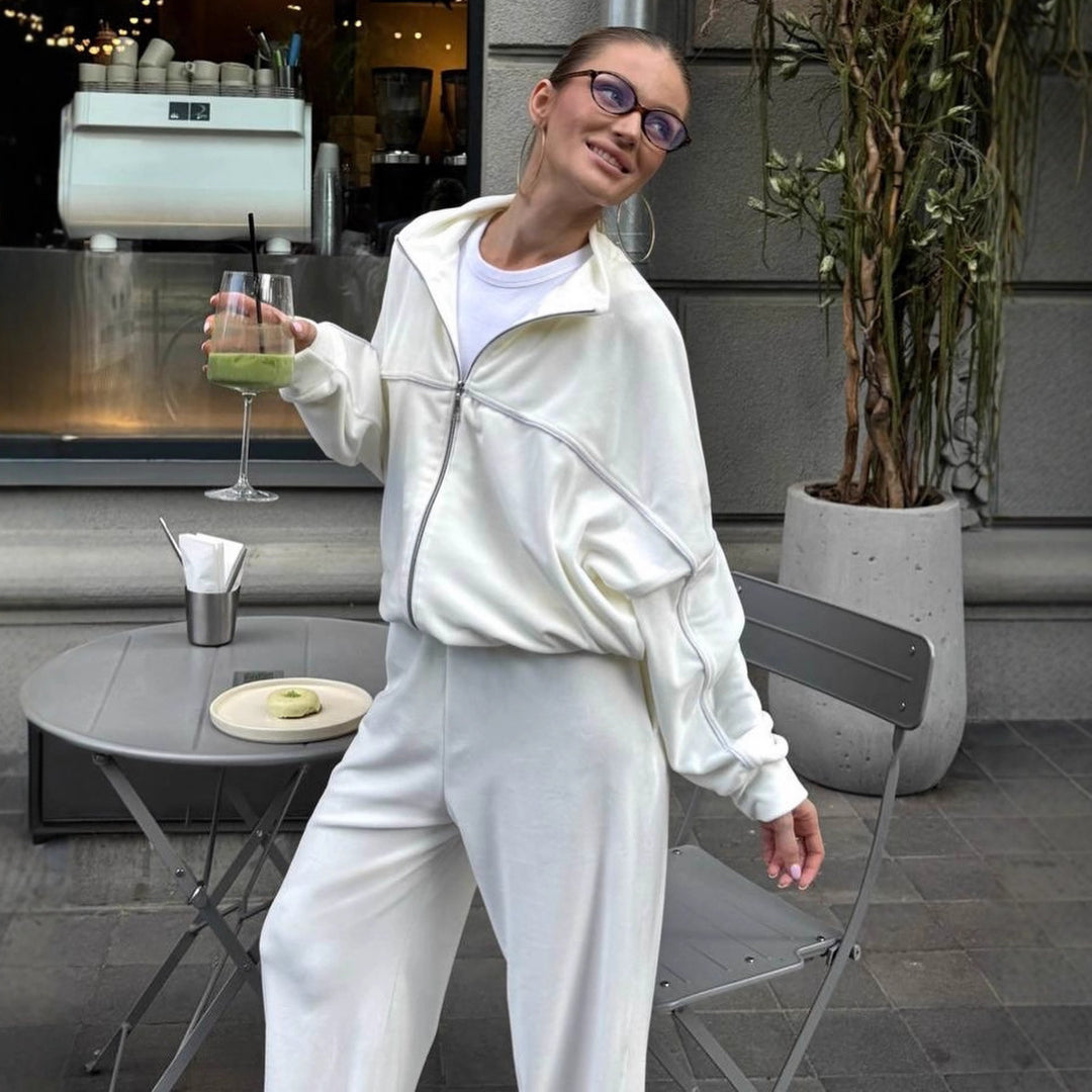 Lune London women's sporty velour lounge set with full zip and wide pants