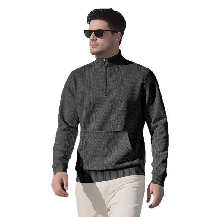 Sporty fleece pullover for men with high collar and zipper Lune London