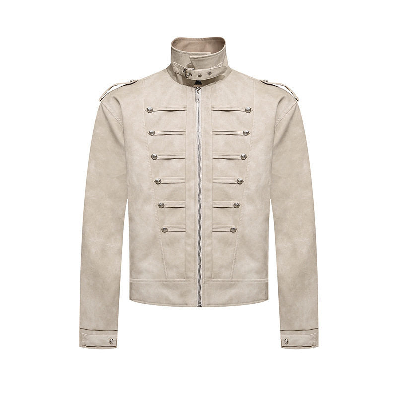 Men's short jacket in military marching look made of suede imitation with stand-up collar & decorative buttons Amarae