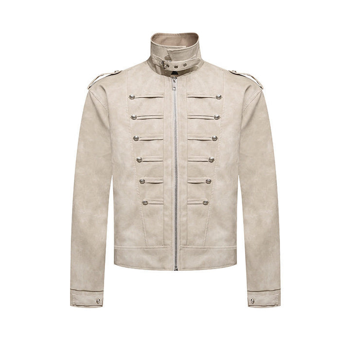 Men's short jacket in military marching look made of suede imitation with stand-up collar & decorative buttons Amarae