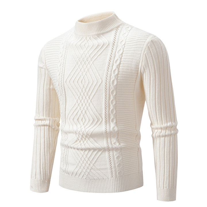 High-quality cotton turtleneck sweater for men with a ribbed cable pattern Lune London