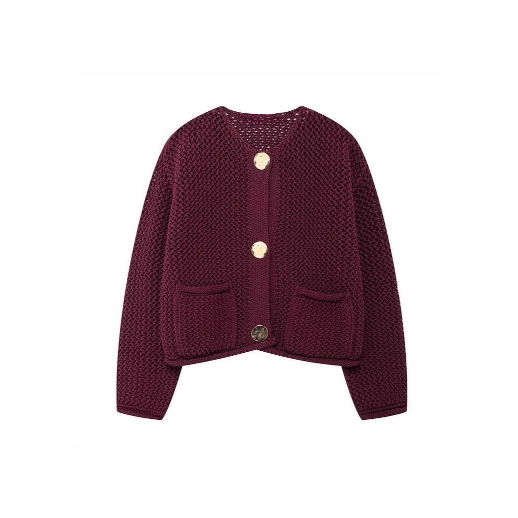 Ladies' knitted cardigan with openwork pattern and practical pockets Lune London