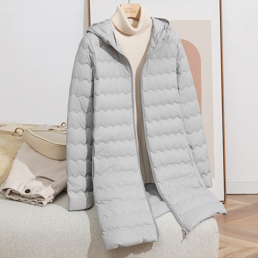 Women's Light Quilted Coat with Hood and Wavy Quilting Amarae