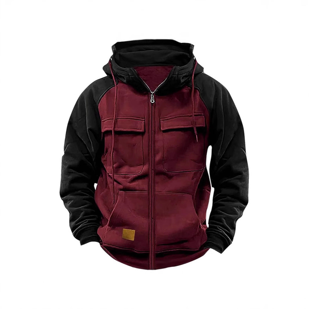 Sporty hooded jacket for men with practical chest pockets and warm fleece material Lune London