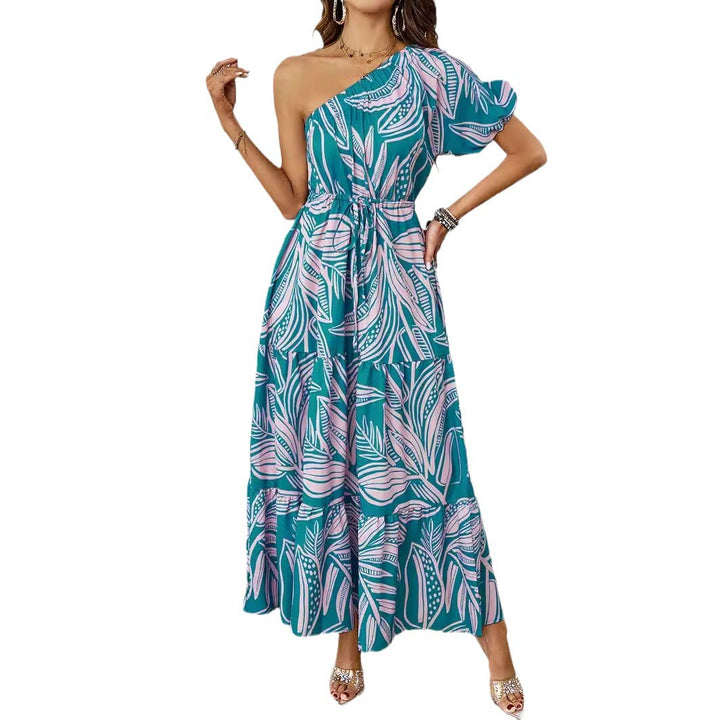 Women's maxi dress in asymmetrical design with floral pattern and wrap belt Lune London