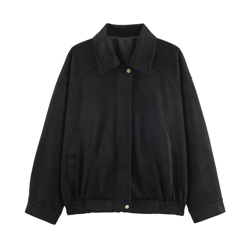 Trendy faux leather jacket for women with elastic waist and side pockets Lune London