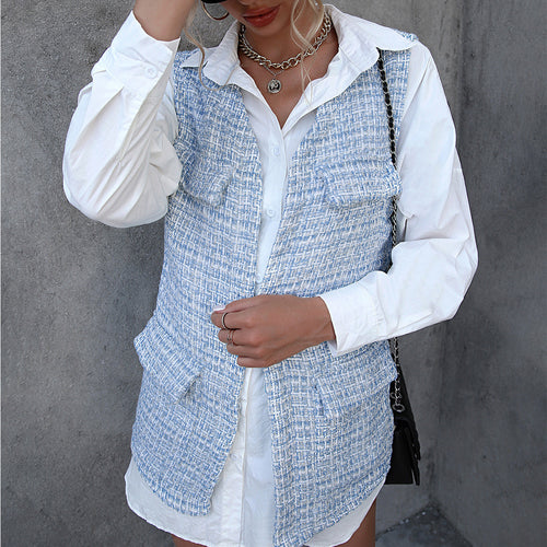 Classic design women's tweed cardigan with chest pockets and trendy cut Amarae