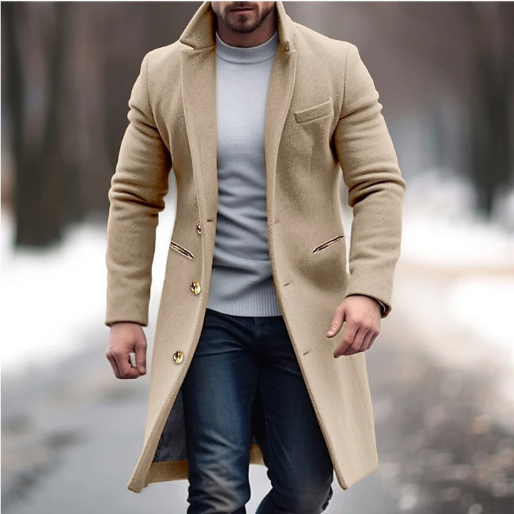 Men's knee-length classic coat with padded lining and elegant button placket Amarae