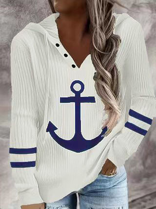 Ladies' hooded sweater with maritime pattern and structured fabric Lune London