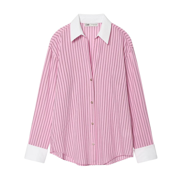 Women Oversize Shirt Blouse with Contrast Collar and Cuffs Amarae