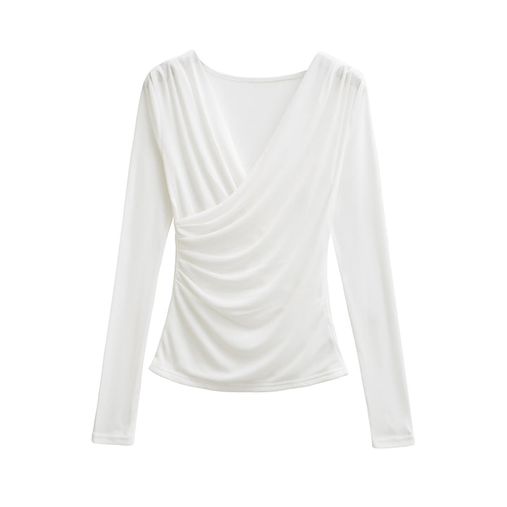 Women's Draped Long Sleeve with V-Neck and Side Gathering Amarae