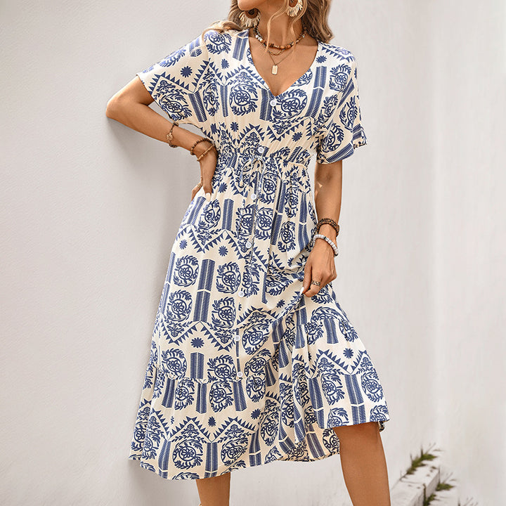 Midi dress for women with drawstring waist and floral pattern Lune London