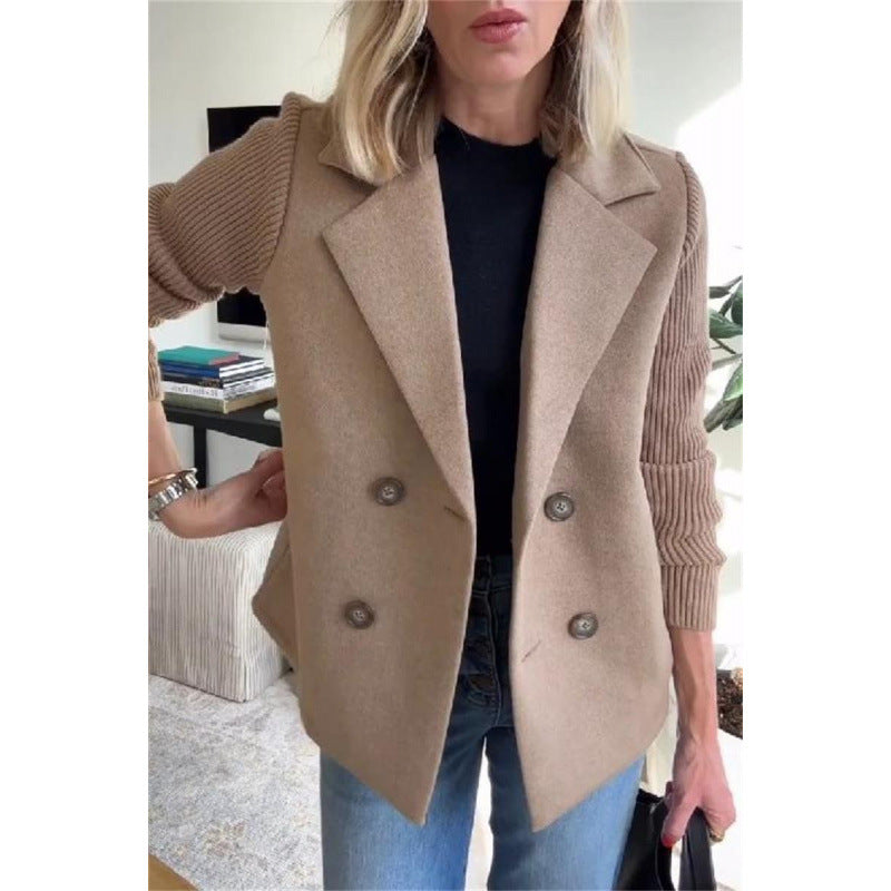 Women's Double-breasted Blazer Vest with Wide Lapels and Ribbed Knit Sleeves Amarae