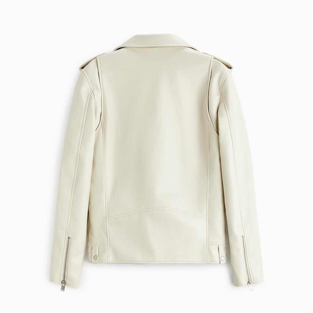 Ladies short-cut biker jacket made of vegan smooth leather with asymmetrical zip front Amarae