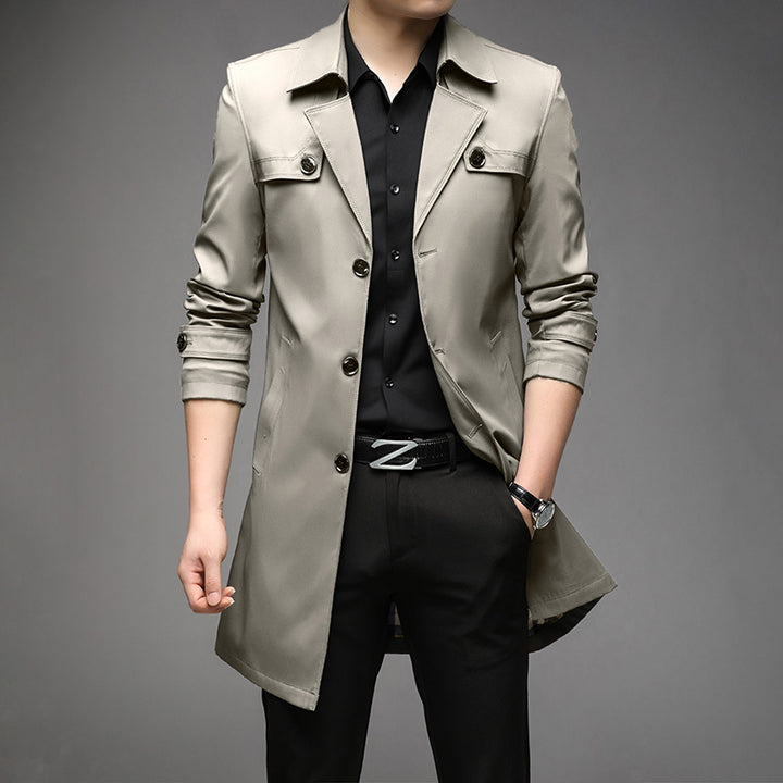 Men's Light Trench Coat with Tailored Fit, Chest Pockets and Adjustable Sleeve Straps Amarae