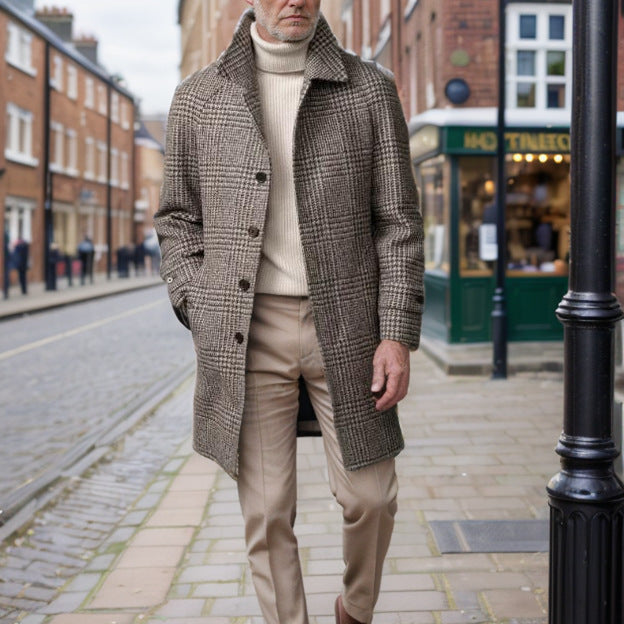 Men's Classic Checked Wool Coat Amarae