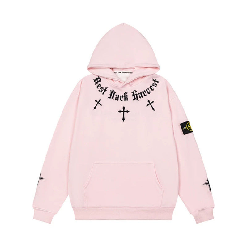Unisex Oversize Hoodie with Gothic Cross Print, Kangaroo Pocket and Ribbed Cuffs Amarae