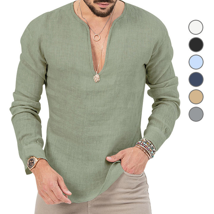Lightweight long-sleeve shirt for men with deep round neckline and playful cut Lune London