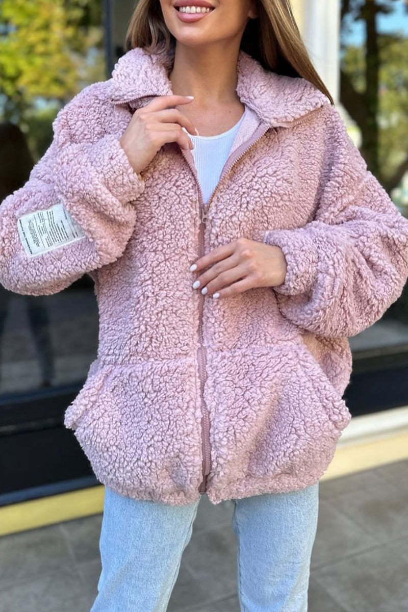 Ladies Cozy Fleece Jacket with High Collar and Practical Pockets Lune London