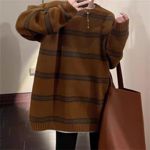 Ladies Large knitted sweater with chic nautical stripes and style