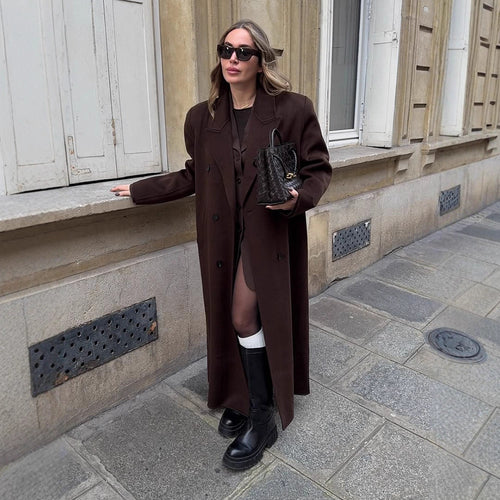 Ladies Oversize Wool Blend Coat with Extended Cocoon Cut and Double Breasted Amarae