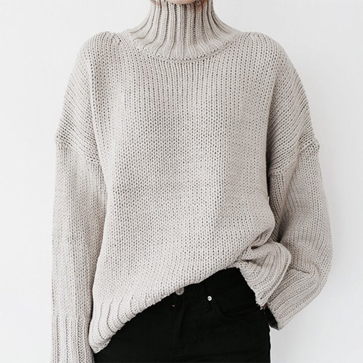 Thick knit women's pullover with high collar and relaxed fit Lune London