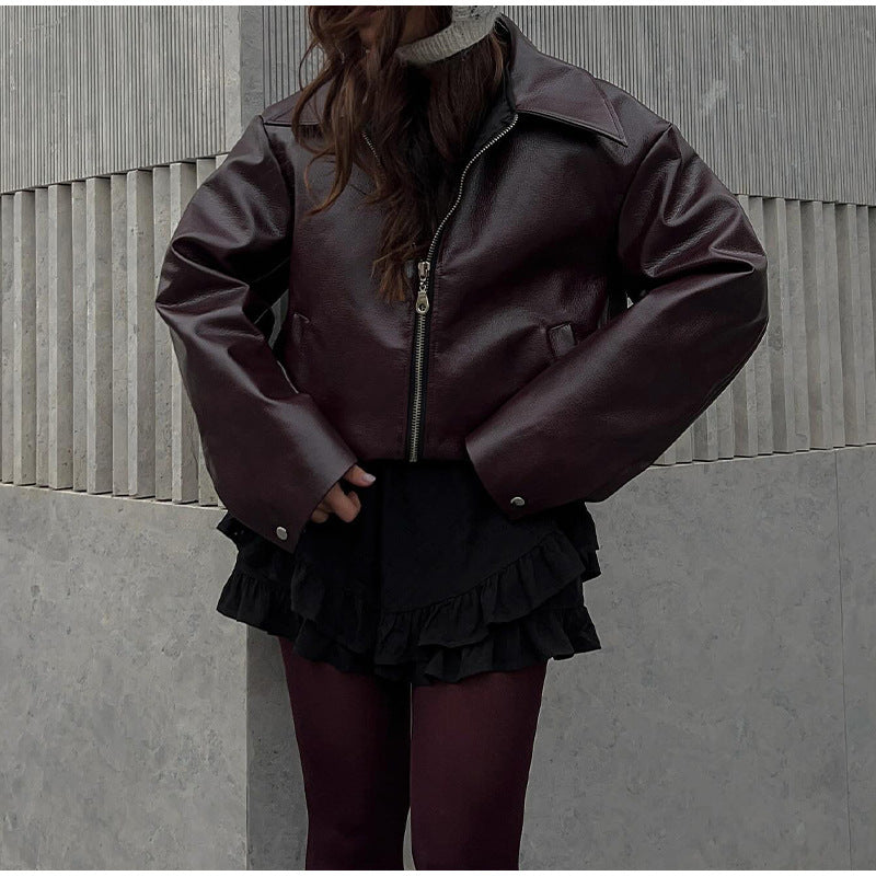 Women Modern Synthetic Leather Jacket with Oversized Fit and Classic Details Lune London