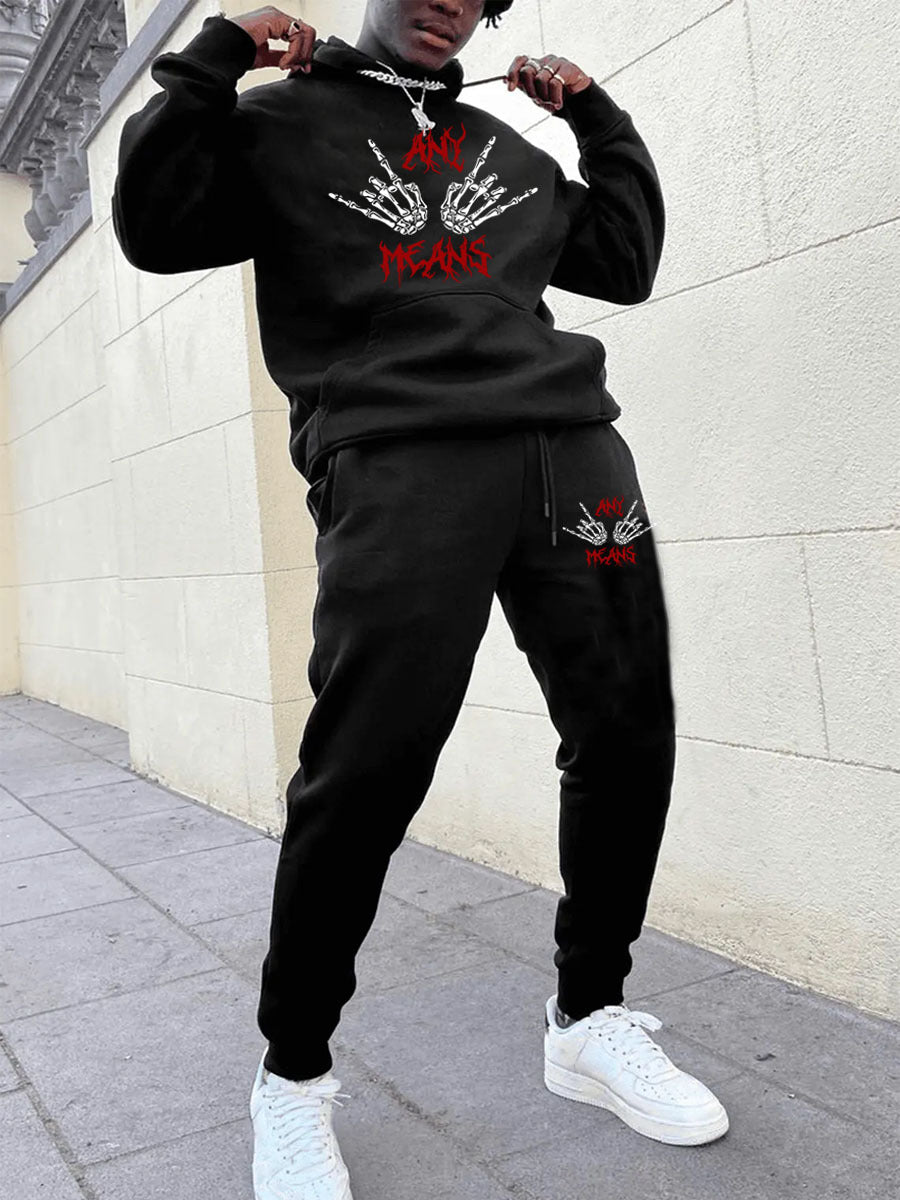 Men's hoodie and jogger set with eye-catching skeleton pattern Lune London