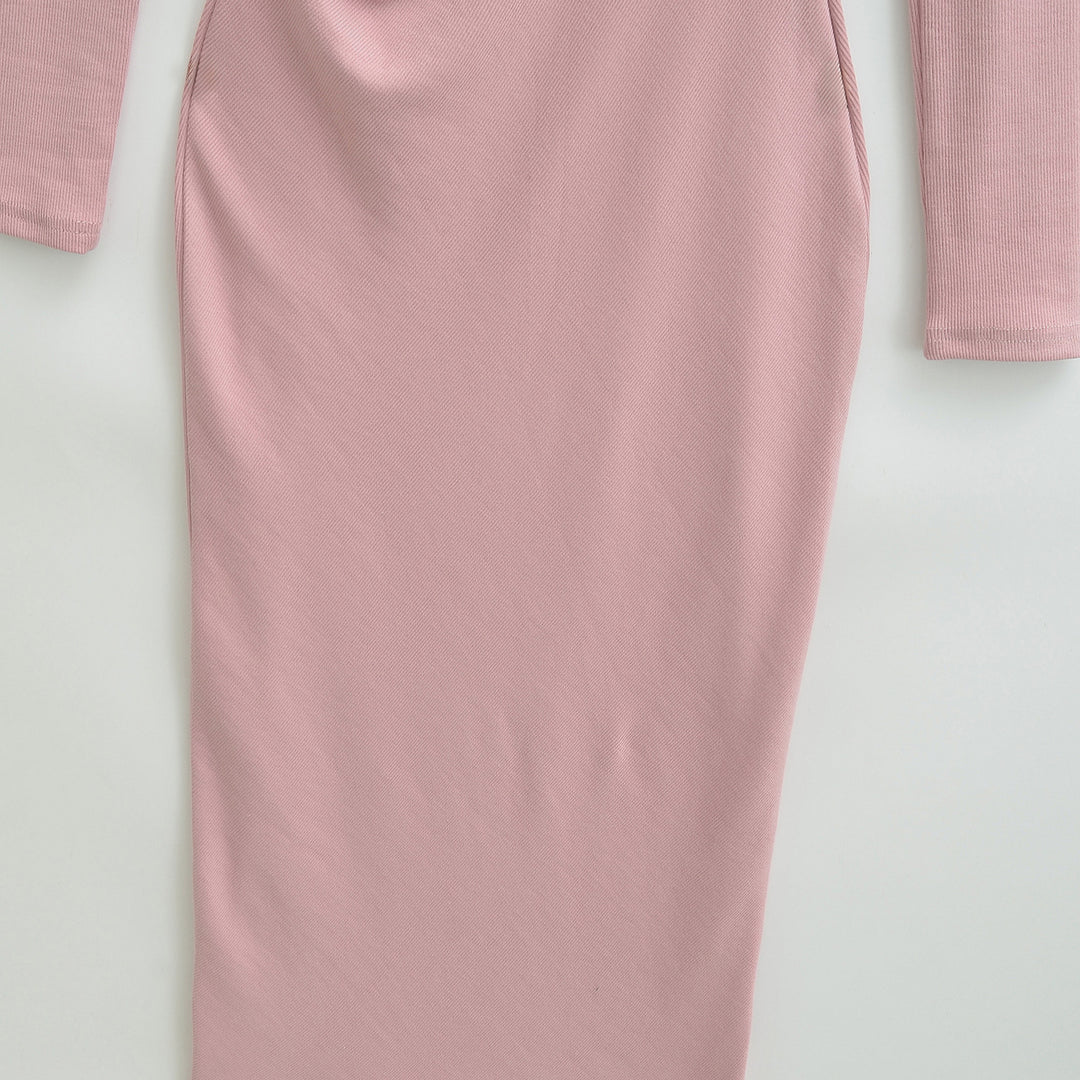 Women's Fitted Midi Dress with Side Ruching and Double Neckline Amarae