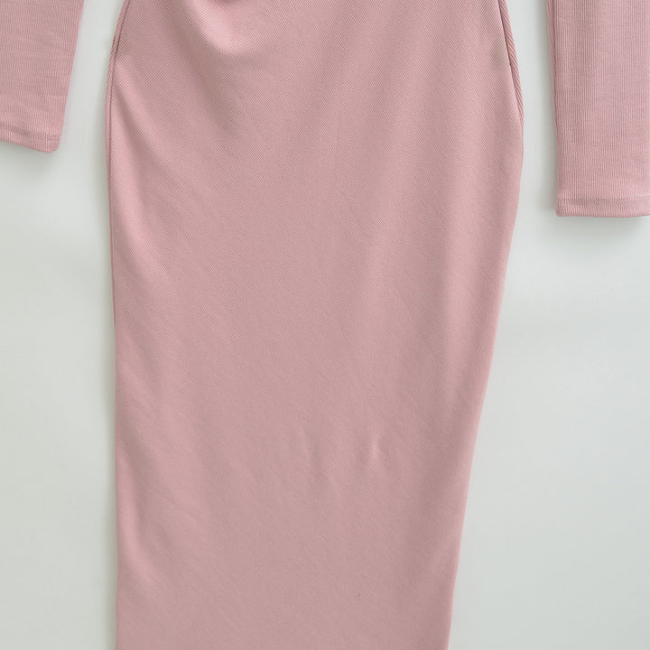 Women's Fitted Midi Dress with Side Ruching and Double Neckline Amarae