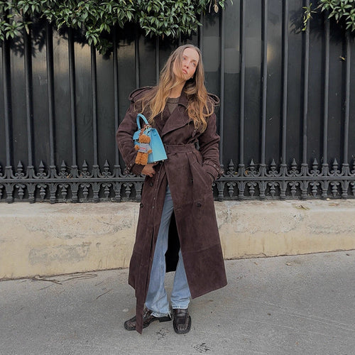 Manteau trench long en suede élégant et confortable pour femmes Chic & Stil