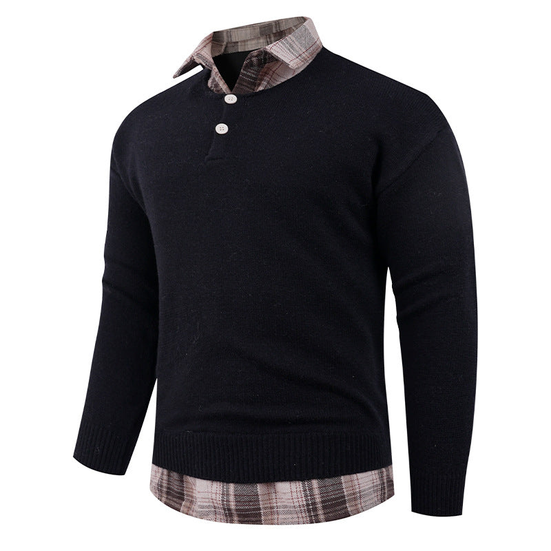 Men's sweater with integrated shirt collar and button detail Lune London