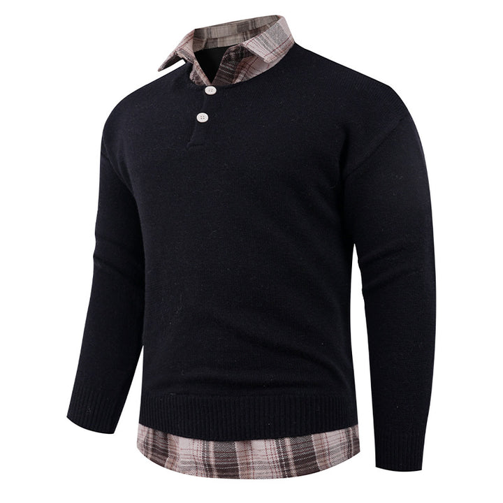 Men's sweater with integrated shirt collar and button detail Lune London