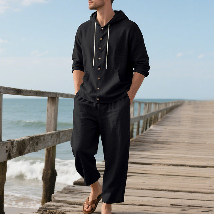 Men's comfortable hooded sweater with button placket and casual pants Lune London