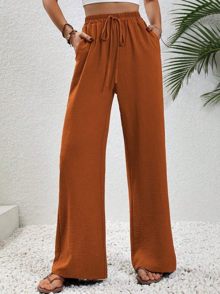 Women's Light Palazzo Pants with Elastic Waistband, Drawstring, and Side Pockets Amarae