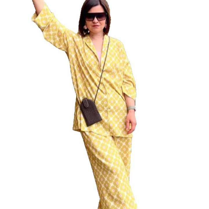 Women's Loose Lounge Two-Piece with Shirt Blouse and Balloon Pants Amarae