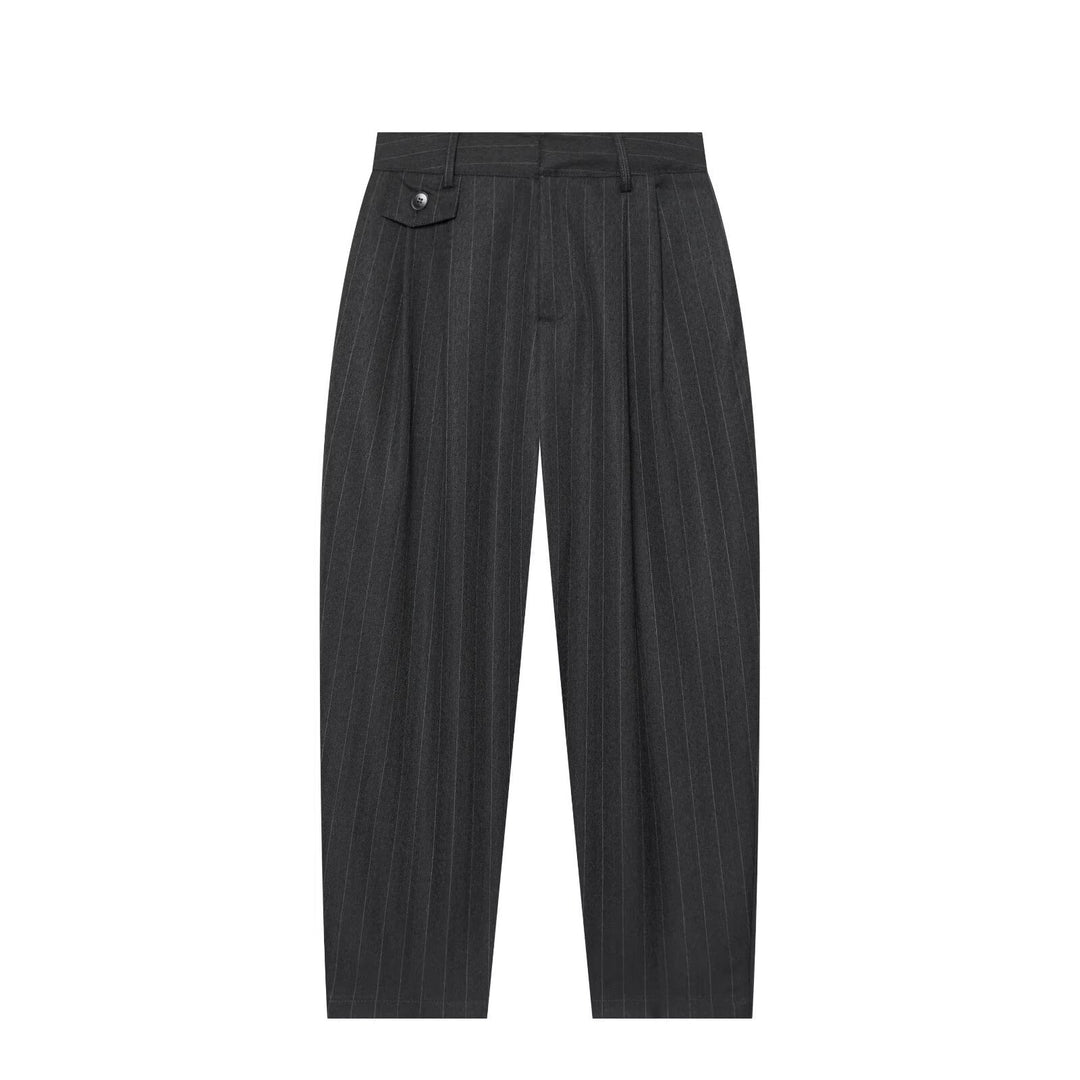 Women's high-waisted pleated trousers with stripes and decorative flap Amarae